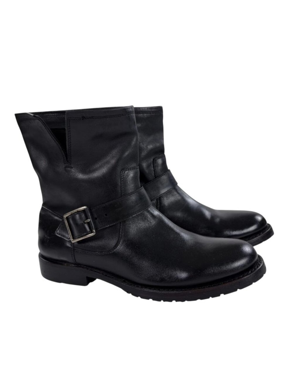 Frye Natalie Buckle Moto Short Boots Womens Size 8.5 B Mini Lug Black Leather